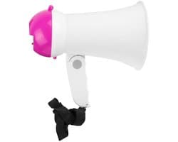 Megafoon - mini model - kunststof - 16 x 10 cm - wit/roze - aandacht / supporters - geluid - sirene - luidspreker