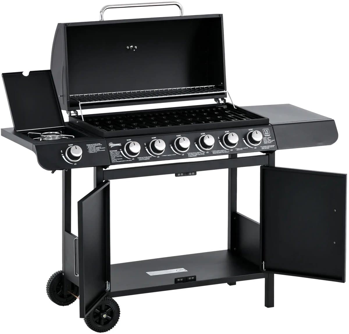 Gasbarbecue - Gasbarbecue en grill - 7 Branders - Met thermometer en mobiele grill - Zwart — afbeelding 1