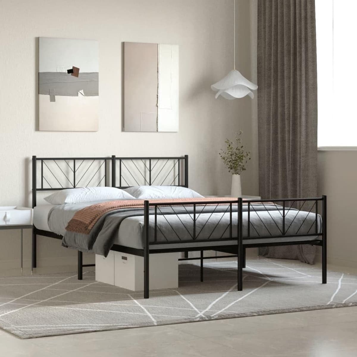 Bedframe met hoofd- en voeteneinde, metaal, zwart, 120 x 190 cm, hotelbedframe, bedframe voor woonkamer, slaapkamer, geschikt voor slaapkamer — afbeelding 1