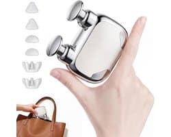 Mini Massage Gun met Dubbele Kop, Draagbaar Massagepistool voor Spiermassage, Oplaadbare Handheld Massager voor Spierontspanning, Compact voor Thuis, Kantoor en Reizen, Cadeau voor Mannen en Vrouwen, Zilver