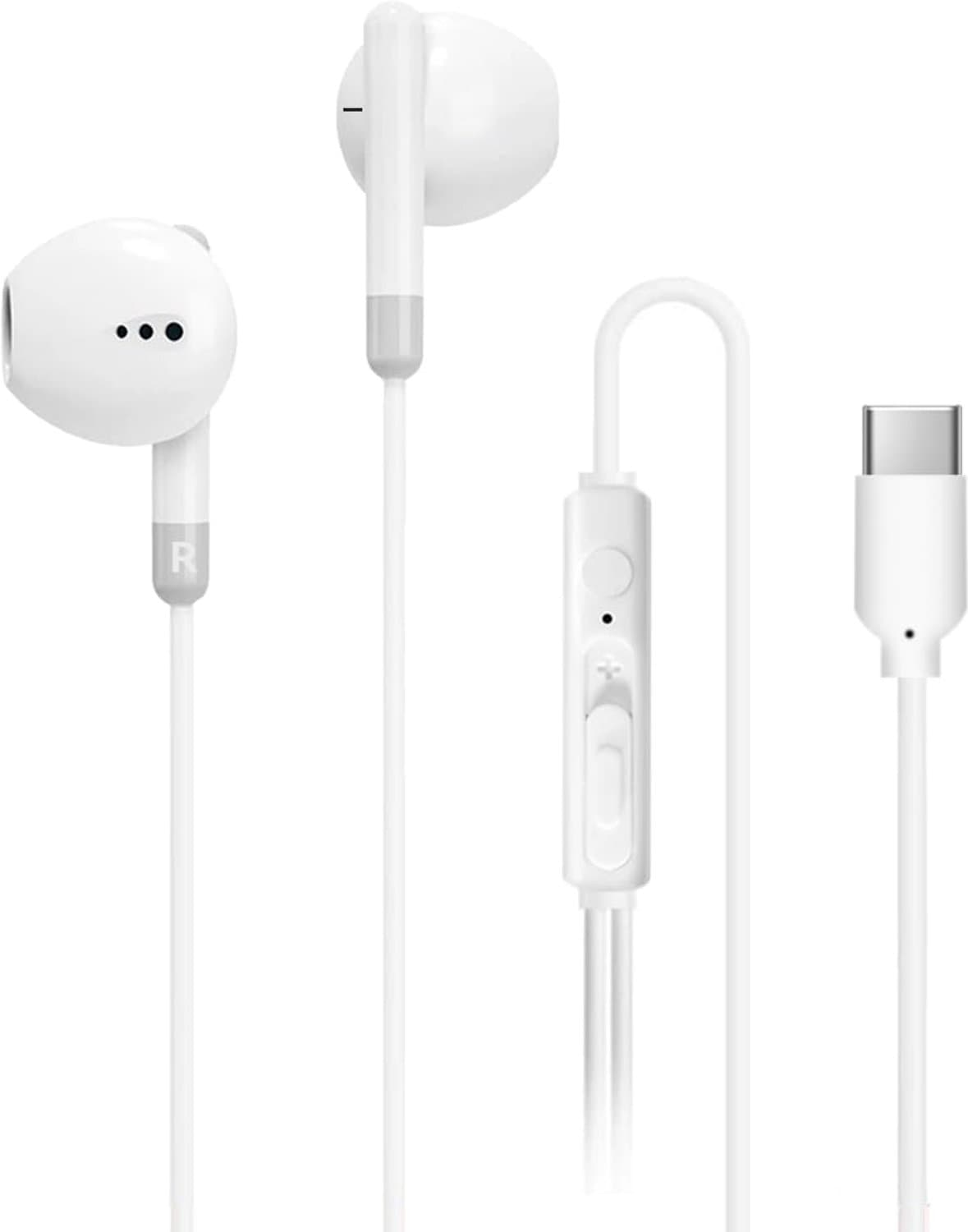 USB-C Hoofdtelefoon met Kabel, In-Ear Oordopjes Type C met Microfoon, Compatibel met iPhone 15 16 iPad Pro, Samsung Galaxy S25 S24 S23 A55 A53, Google Pixel, Huawei, Mi, Oppo, Wit — afbeelding 1