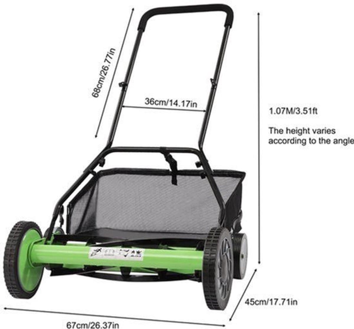 Handgrasmaaier – Handmaaier – Kooimesmaaier – Duwgrasmaaier – Gazonmaaier – 50,8 cm Maaibreedte – 9 Instelbare Maaihoogtes – 65-Mangaan Stalen Messen – Met Opvangzak – Groen — afbeelding 1