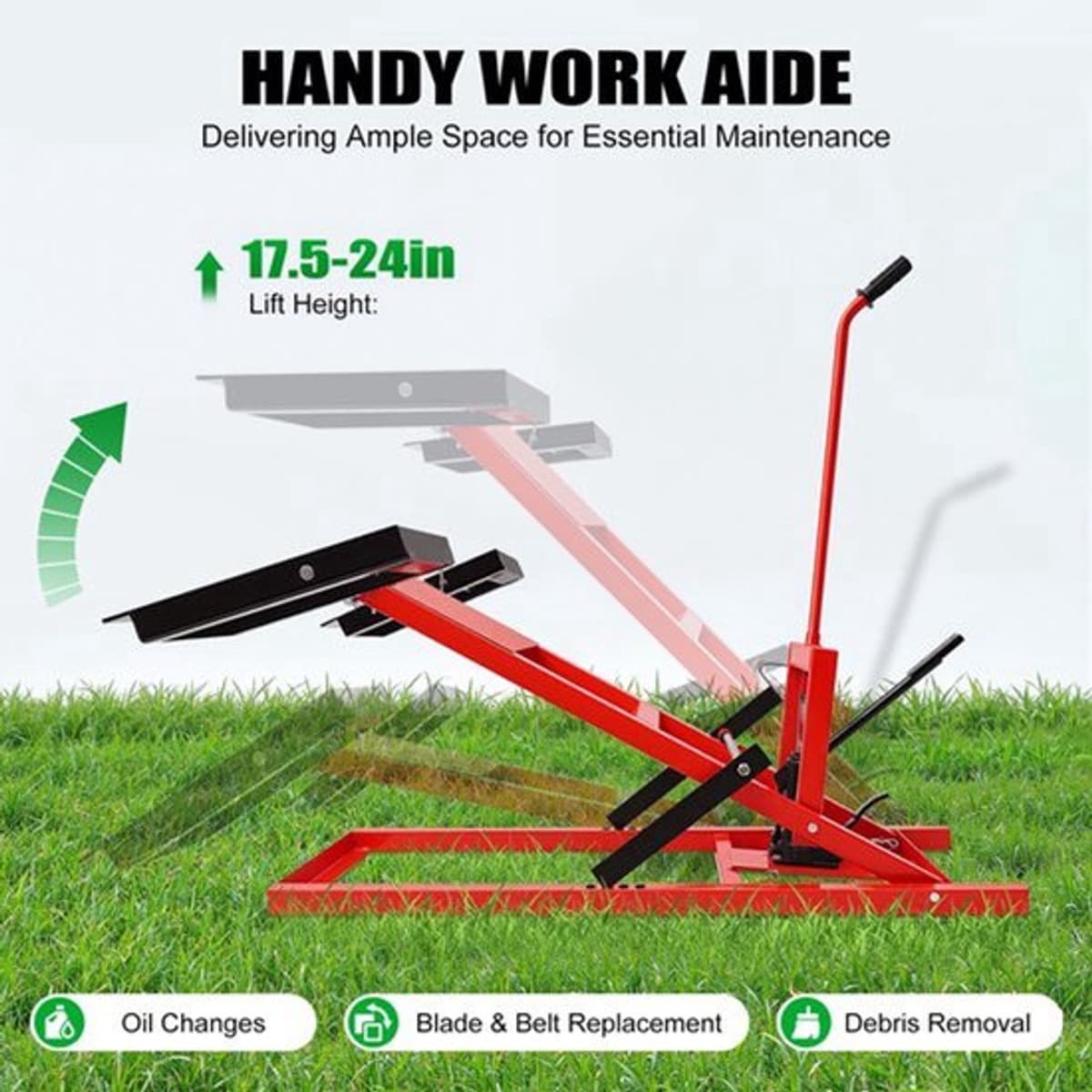 Hydraulische Grasmaaierheftruck Rood - 226,8 Kg Draagvermogen - 44,45-61 Cm Hefhoogte - Q235 Koolstofstaal - Voor Onderhoud En Reparatie — afbeelding 1