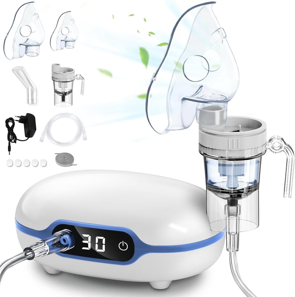 Elektrische inhalators Compressor Vernevelaar voor Volwassenen en Kinderen, Draagbaar Stil Inhalatieapparaat voor verkoudheid of astma met extra accessoires en lange buis Gezinsgebruik — afbeelding 1