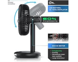Draadloze Mini USB Tafelventilator met Accu - Stille Brushless Motor en Lichtstrip