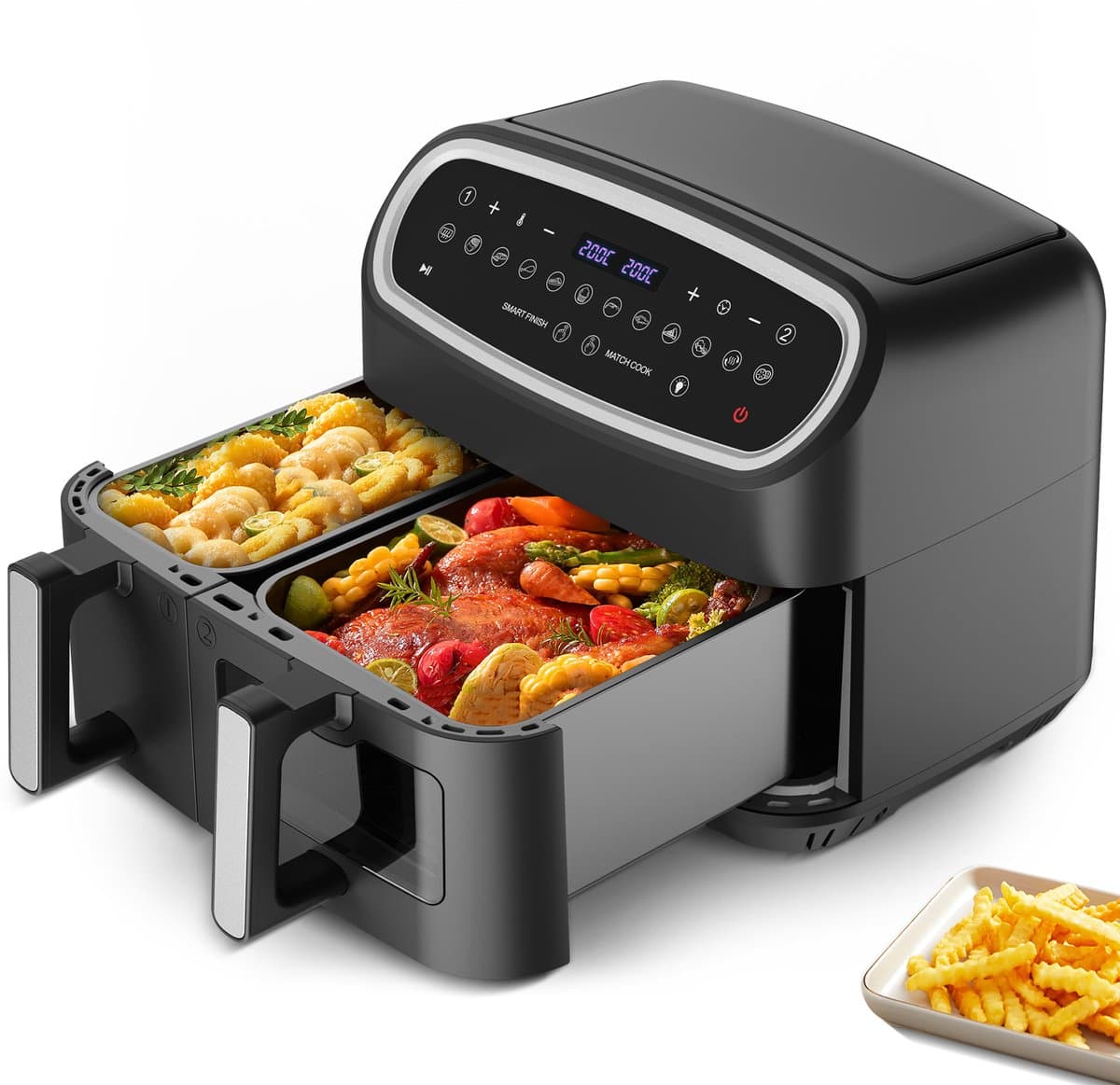 Heteluchtfriteuse XXL Dual Zone 10L (6L+4L) – 2800W, Airfryer met 12 programma’s, LED-display, voorverwarmfunctie & kijkvenster – veelzijdig en efficiënt — afbeelding 1