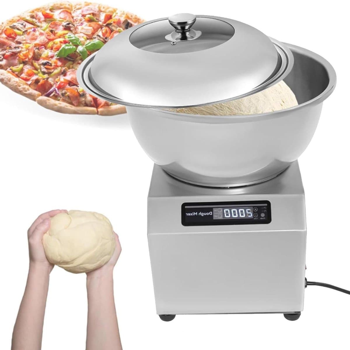 Deegkneedmachine - Standmixer Pizzadeegmaker - Deeg Bereiden - Dubbele Rotatie - 8 kg - Zilver — afbeelding 1