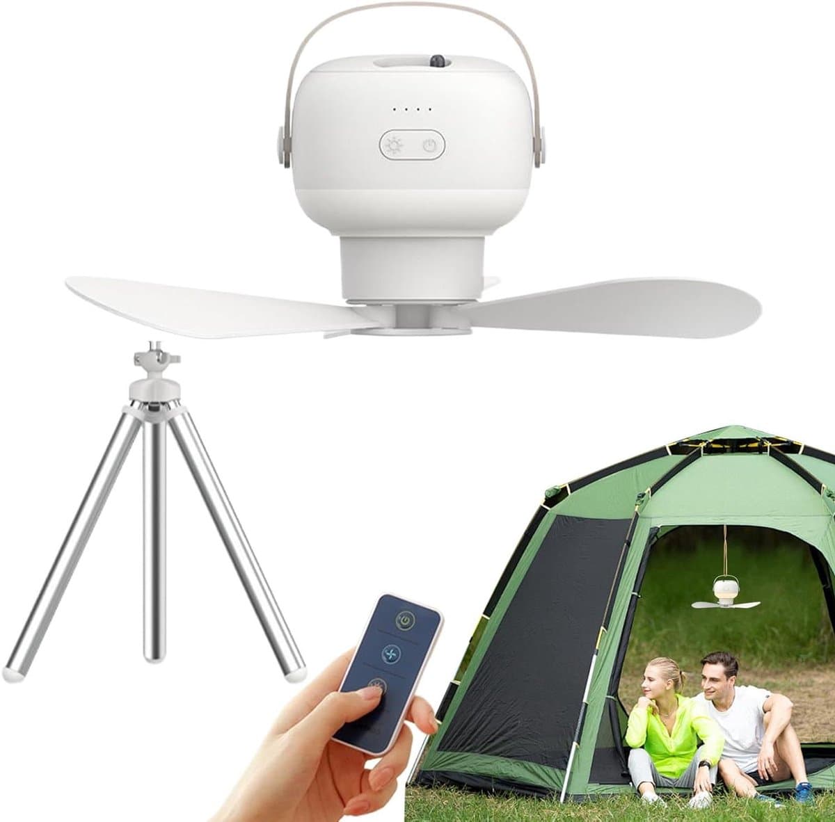 Draagbare Plafondventilator - Ventilator Lamp - Buiten Verkoeling - Dubbele Functionaliteit - 7200mAh Batterij - Enkel Kenmerk — afbeelding 1