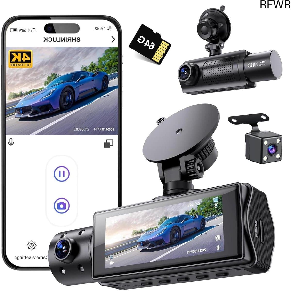 3 Kanaals Dashcam - Auto Camera - Rijden en Parkeren - 4K WiFi Opname - 64GB Inclusief - Zilver — afbeelding 1