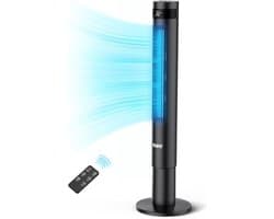 YASHE Torenventilator 110 cm - Stille ventilator vanaf 28 dB - 85 graden oscillatie - Afstandsbediening - 3 snelheden - 12-uurs timer - Led-display - Zwart
