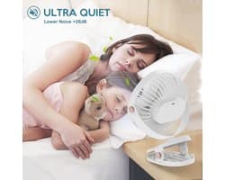 Draagbare Klemventilator met 5 Snelheden en 720 Graden Draaibaar, Oplaadbaar en Stil voor Thuis en Kantoor