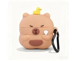 Namajunas - Case geschikt voor Apple AirPods 1 / AirPods 2 hoesje - Hoesje Geschikt voor AirPods 1/2 Hoesje Siliconen Case - optimale bescherming - Valbescherming - Capibara Hoesje Siliconen Case - Met karabijnhaak - Capybara