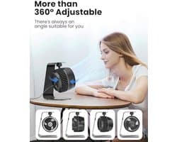 Metalen USB-bureauventilator - 4 inch mini ventilator met turbo-luchtcirculator, 1,8 m sterke luchtstroom, 3 snelheden, 360° kanteling, stil op 35dB voor thuis en kantoor