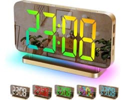 Digitaal Wekkerhorloge - Digitaal LED Elektronisch Bureauwekker - 11 Kleuren Tijdsweergave en RGB 10-Modus Nachtlamp - USB-C Oplaadbare Bedside Klok met Projectie - Geschikt voor Slaapkamer en Kantoor - Gouden Kleur