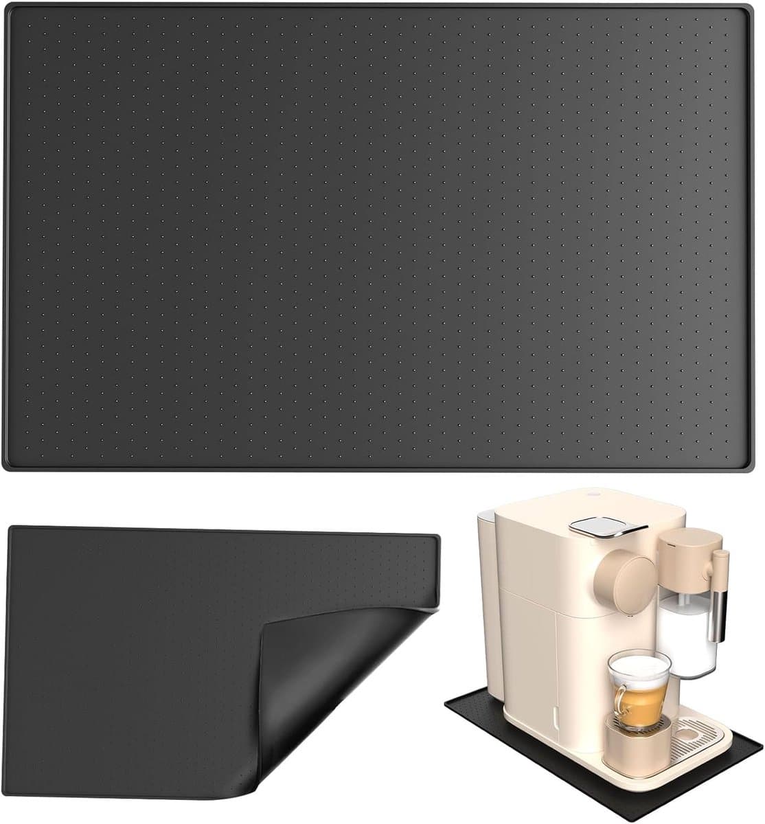 Silicone Mat met Rand - 48 × 30 cm - Zwart - Volledig Automatische Pad - Werkblad Bescherming - Silicone Mat voor Air Fryer - Set van 2 — afbeelding 1