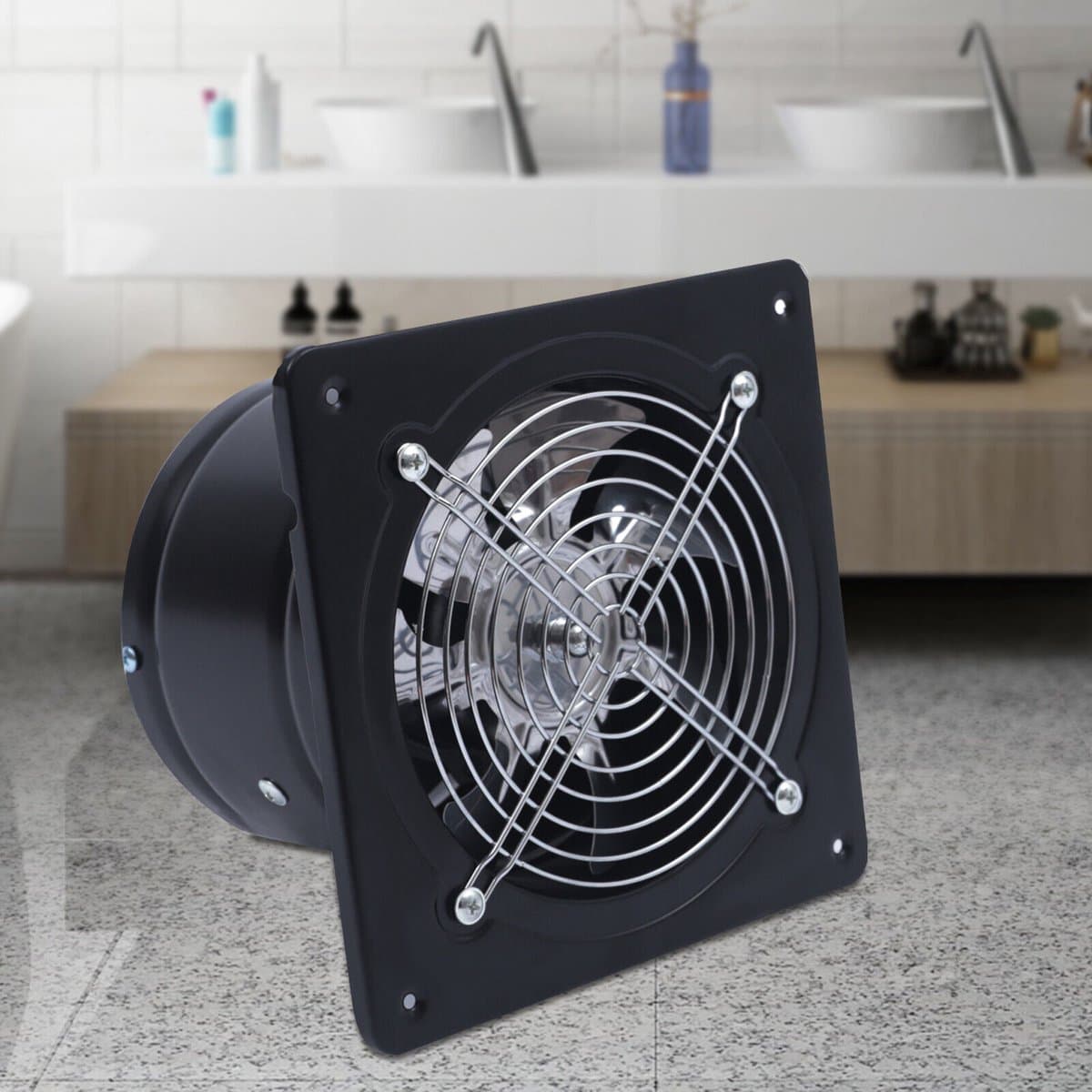 150mm afzuigventilator - met 7-bladige ventilator - zwart - hoog vermogen - zelfsluitende terugslagklep — afbeelding 1