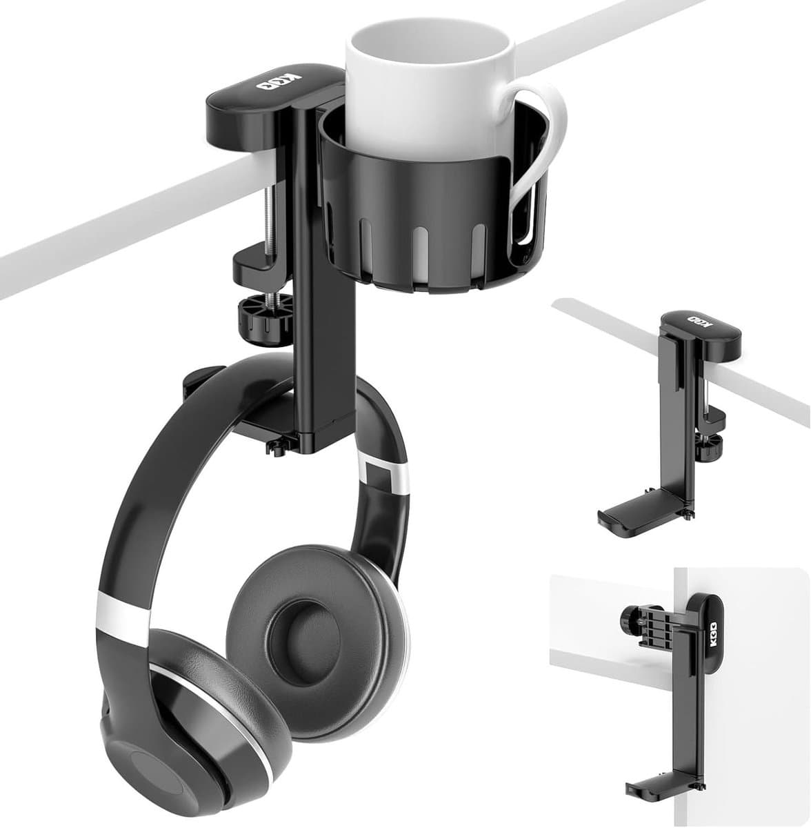 Allecto plus - Bureaubekerhouder met headset hanger en draaibare headsethouder - gaming bureau gadgets voor koffiemugs en waterbekers — afbeelding 1