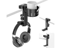 Allecto plus - Bureaubekerhouder met headset hanger en draaibare headsethouder - gaming bureau gadgets voor koffiemugs en waterbekers
