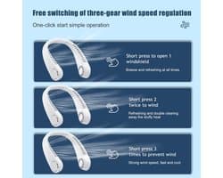 Draagbare Nekventilator met 360° Luchtstroom - Oplaadbare USB Ventilator met 3 Snelheden voor Thuis, Kantoor, Outdoor en Sport