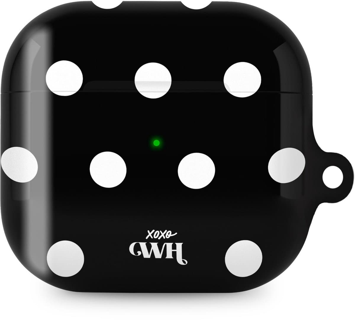 xoxo Wildhearts hoesje geschikt voor AirPods 4 - Polka Dots (Zwart) - Ook als telefoonhoesje verkrijgbaar - schokbestendige case - koptelefoonhoesje - Beschermhoes met stippenpatroon - Zwart met witte stippen — afbeelding 1