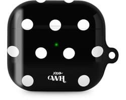xoxo Wildhearts hoesje geschikt voor AirPods 4 - Polka Dots (Zwart) - Ook als telefoonhoesje verkrijgbaar - schokbestendige case - koptelefoonhoesje - Beschermhoes met stippenpatroon - Zwart met witte stippen