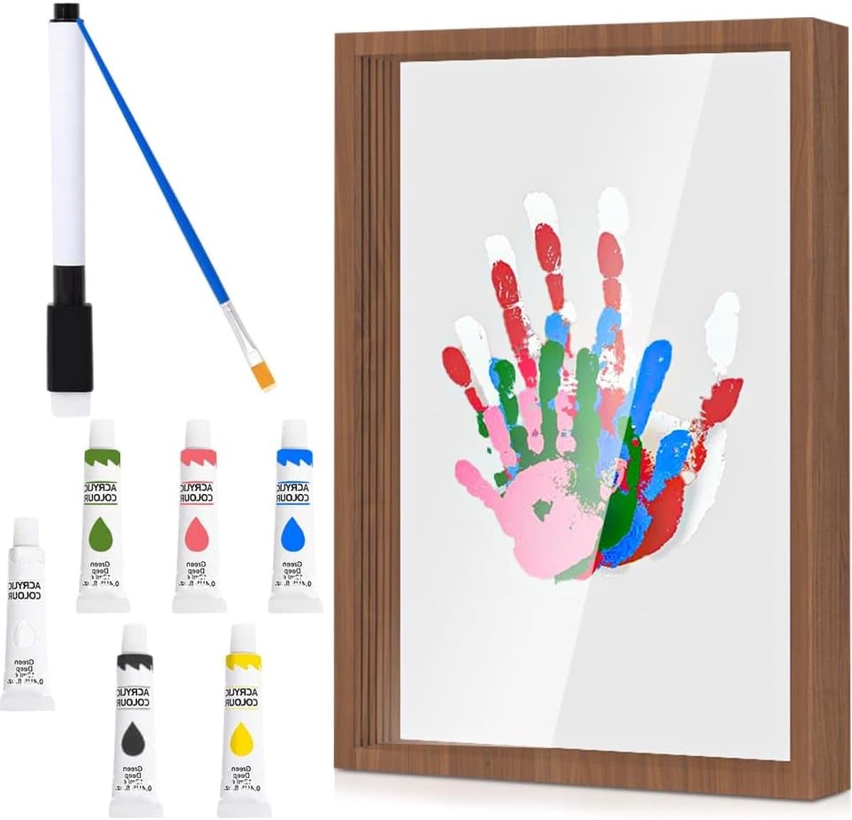 Familie Handafdrukset - Baby Handafdruk en Voetafdruk Set met Ruimte voor 4 Personen - Gepersonaliseerd Cadeau Vaderdag (Walnoot, Houdt 4 Gezinsleden) — afbeelding 1