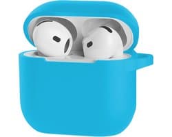 Hoesje Geschikt voor Apple AirPods 4 - Siliconen Hoes met Clip - Silicone Case Cover - Lichtblauw