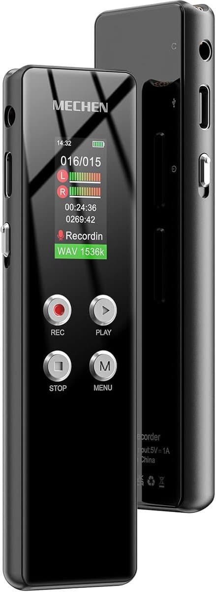 64 GB Voice Recorder - Dictafoon en Opname Apparaat met 1536 kbps HD-Opname, Spraakactivatie en Eén-Klik-Opname, USB-C Spraakrecorder met MP3-Speler, Afluisterapparatuur voor Interviews, Lessen en Vergaderingen — afbeelding 1