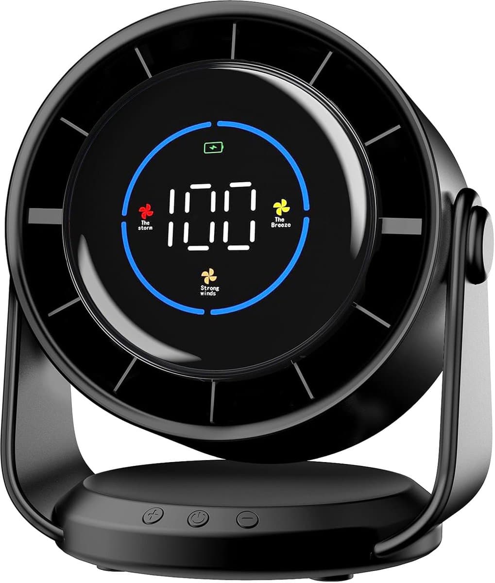 Deze krachtige maar stille ventilator heeft 100 snelheidsinstellingen, is een tafelventilator met een 105° draaibare kop, USB-opladen en een draagbaar ontwerp, geschikt voor kantoren, huizen, slaapkamers, auto's en andere locaties. — afbeelding 1
