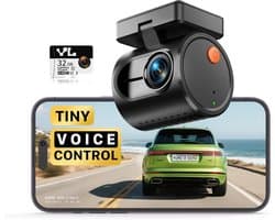 Thijox - Winzige Dashcam Auto 2K 1296P QHD Mini Camera met Spraakbediening, 32GB SD Kaart, WDR/3D DNR, Super Nachtzicht, G-sensor en Parkeermodus