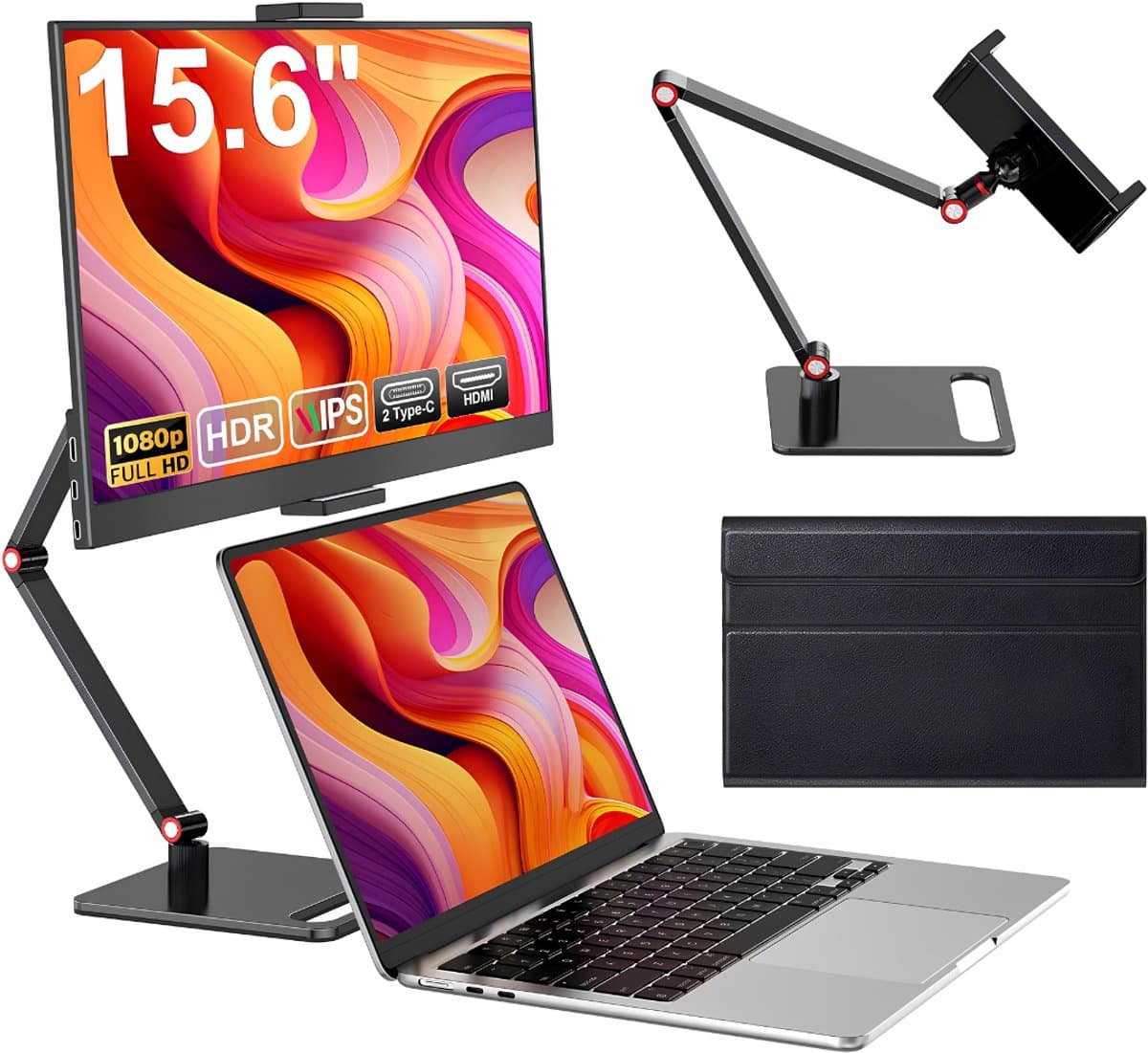 KAD® Portable Monitor - 15.6 Inch - Draagbare Monitor - Draagbaar Scherm - Zwart - 1cm x 36cm x 22cm — afbeelding 1