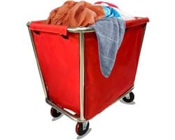 Commerciële Wasserij Kar - Waskar met Wielen - Linnen Opslag - Roestvrij Stalen Frame - 400 Liter - Rood