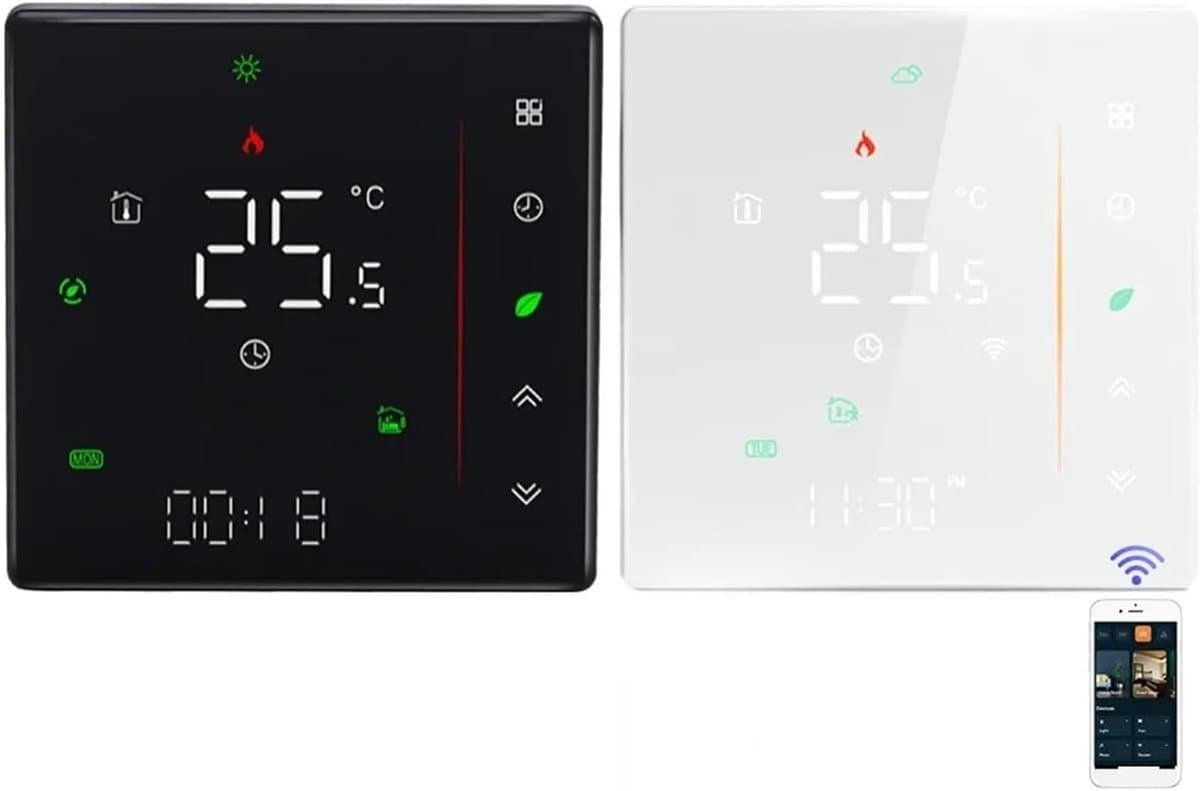 Slimme Thermostaat - Kamertemperatuurregelaar WiFi - Energie Besparen - Afstandsbediening via App - 95-240VAC - Zwart — afbeelding 1