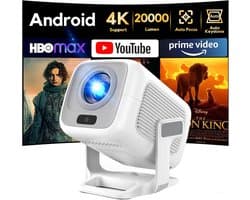 SnelShoppen - 4K Projector met WiFi 6 en Bluetooth 5.2 - Draagbare Projector met Native 1080p Resolutie, Autofocus, 120° Automatische Keystone Correct