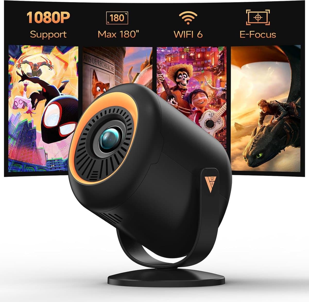 SnelShoppen - Mini Projector Met WiFi en Bluetooth, Draagbare Projector Native 1080P, 4K Ondersteuning, 180° Verstelbare Stand, Max 180 Inch Beeldsche — afbeelding 1