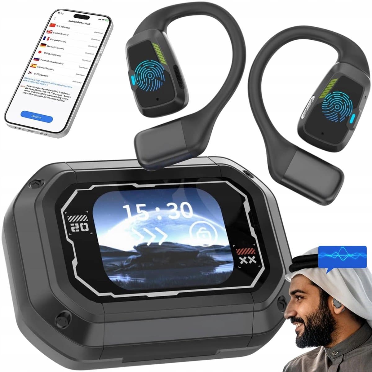 Draadloze Oordopjes - Al Vertaal Oordopjes - Bluetooth Oordopjes - Vertaaloortjes - 165 Talen Vertaling - Bluetooth 6.0 - Directe Vertaling - 40 uur - Hi-Fi - Touchscreen Oplaadcase - Voor Reizen Zakelijk en Kantoor — afbeelding 1