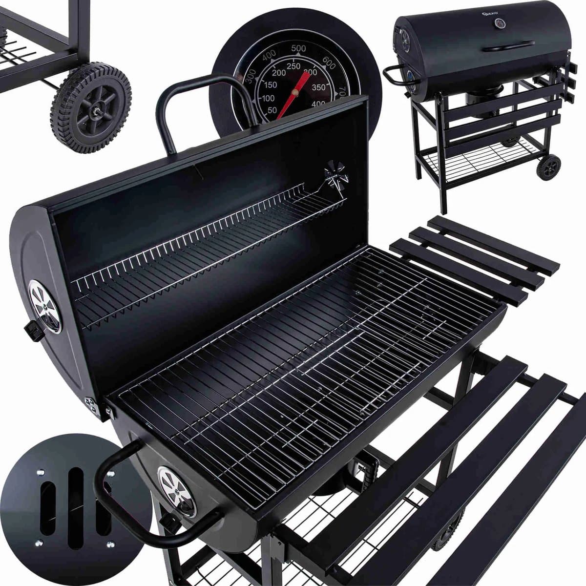 GEKO Barbecue met Thermometer - Vatenmodel - Opvouwbare Planken - Zwart - 71x45 cm Grillrooster — afbeelding 1