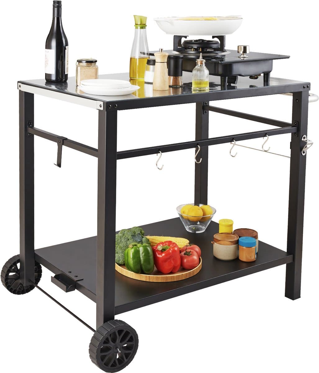 Barbecuetrolley voor Buiten, Barbecuetrolley met Twee Planken, Mobiele Voedselmaker, Patiotrolley — afbeelding 1
