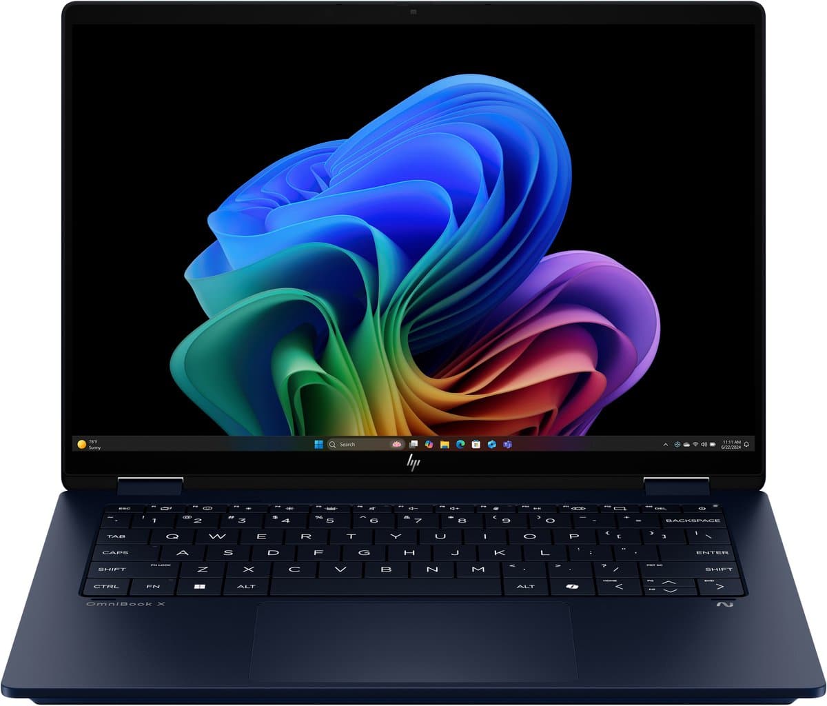 HP OmniBook X FlipNGAI 14-fm0675nd Copilot+ PC Intel Core Ultra 7 256V Hybride (2-in-1) 35,6 cm (14") Touchscreen 3K 16 GB LPDDR5x-SDRAM 1 TB SSD Wi-Fi 7 (802.11be) Windows 11 Home Blauw QWERTY — afbeelding 1