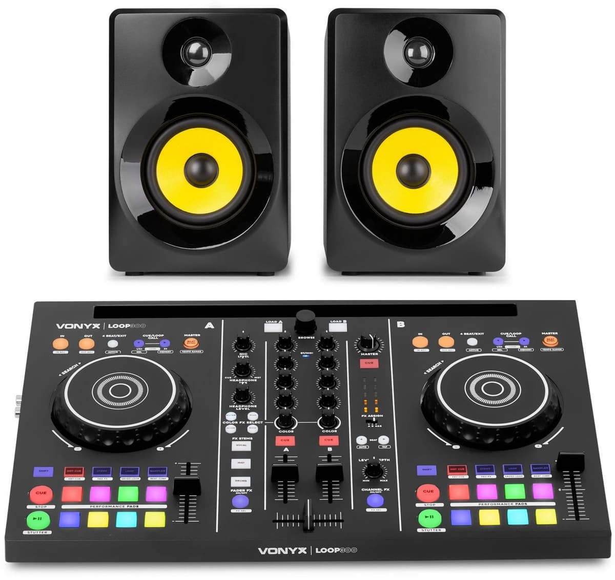 Vonyx Loop300 DJ controller set - Met actieve speakers - Virtual DJ LE software - Beginner DJ set — afbeelding 1