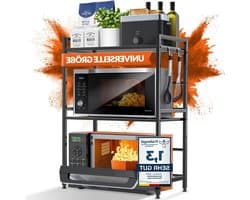 Magnetronrek Keukenrek - Voorraadrek Bakkersrek - Keuken Opbergen - In hoogte lengte verstelbaar - 3-laags - Zwart