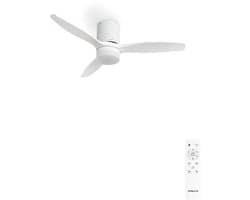 CREATE - Plafondventilator 40W silent Ø132 cm - Met Verlichting drie temperaturen 100% hout - Met Wifi - Met Afstandsbediening - 6 Snelheden - Timer - Zomer/Winter functie - Wit - WIND CALM LINE