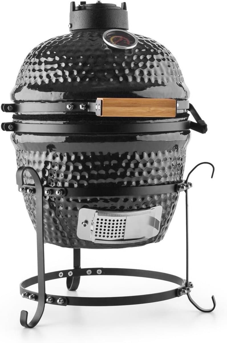 Kamado Grill - Keramische Houtskoolgrill met Deksel en Thermometer - Zwart — afbeelding 1