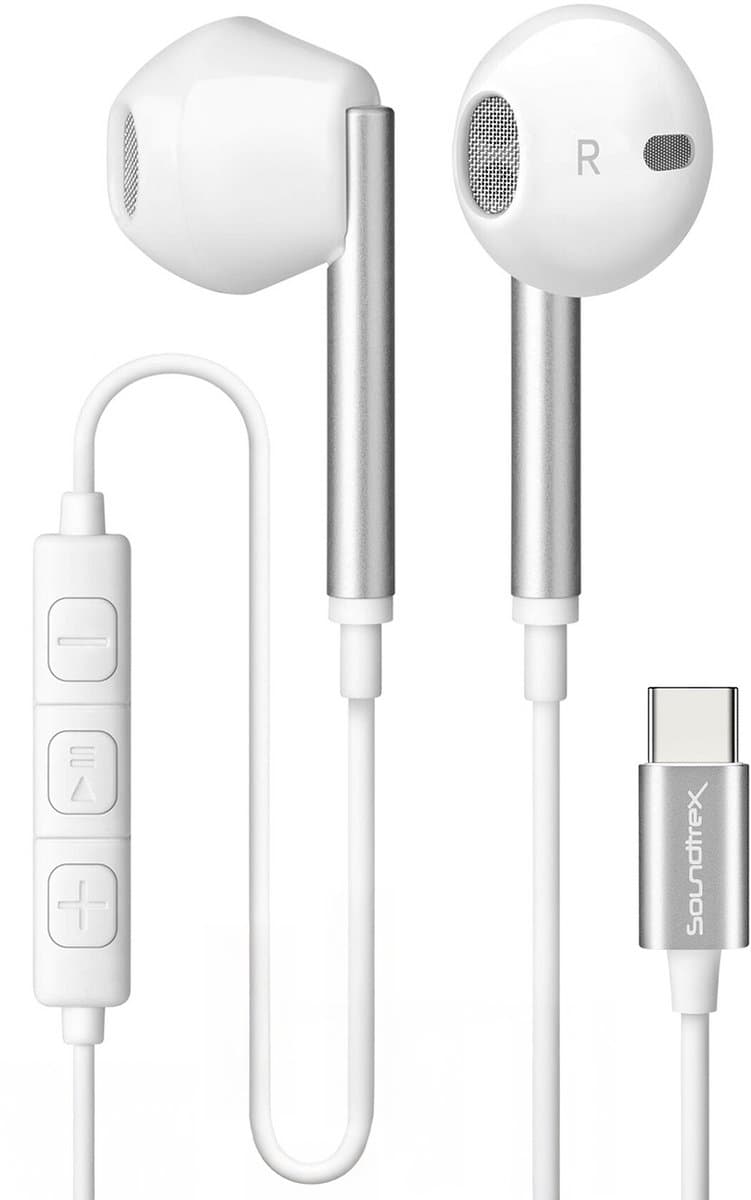 Soundtrex Oortjes met Draad USB-C - Bedrade Oordopjes met Microfoon - Geschikt voor Smartphones en Tablets - Wit — afbeelding 1