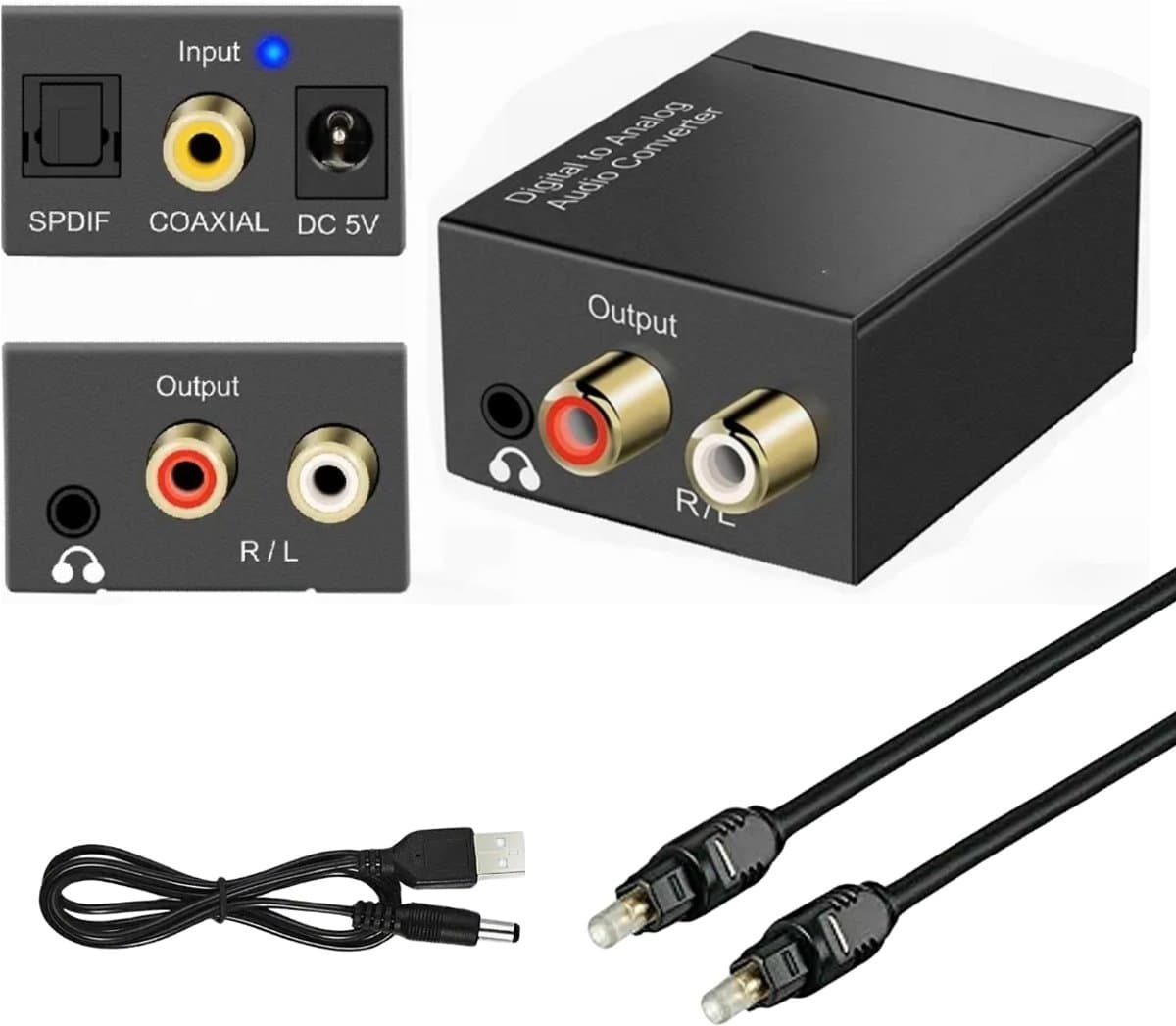 Delmark Digitaal naar Analoog Audio Converter - Toslink naar RCA of AUX hoofdtelefoon 3.5mm jack - Coax naar RCA — afbeelding 1