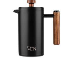 VDN French Press Cafetiere 0.7L - Dubbelwandige RVS Koffiemaker - Koffiepers voor 4-5 Kopjes - Zwart