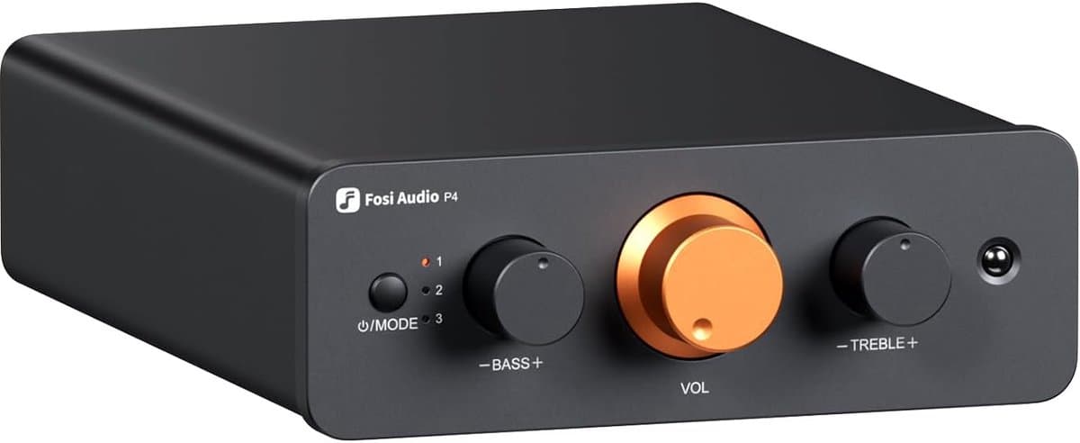 Fosi Audio P4 - Mini Voorversterker met 3 RCA-ingangen - Preamp voor Versterkers/Actieve Subwoofers/Luidsprekers — afbeelding 1