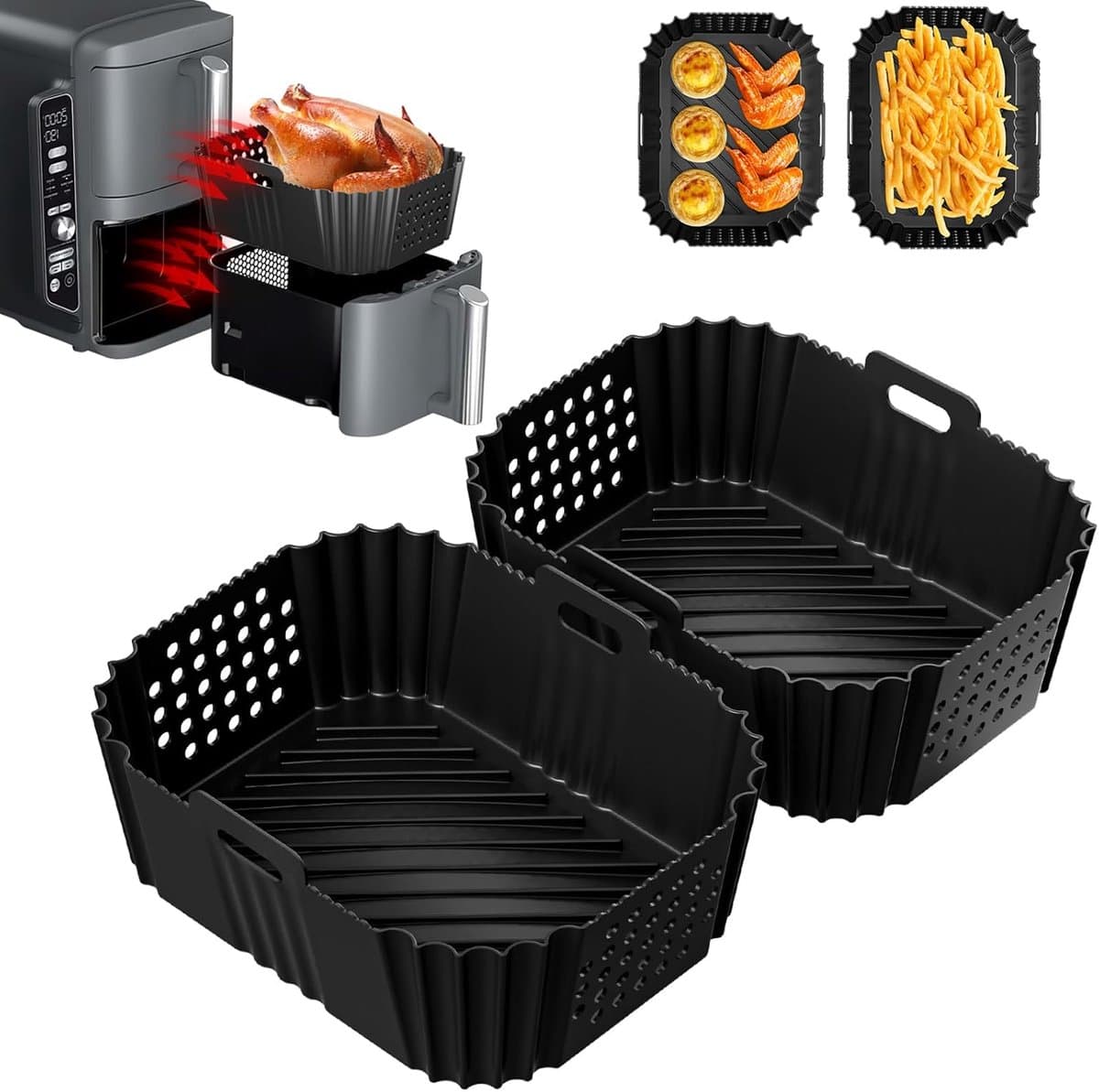 Dubbellagige Stapelbare XL-model SL400EU-accessoireset Voor Ninja-heteluchtfriteuse (2-delige Set), Siliconenvorm Voor Heteluchtfriteuse Met Twee Zones, Inhoud 7,6 L/9,5 L, Siliconen Bakvorm Voor Heteluchtfriteuse, Siliconen Bakplaat — afbeelding 1