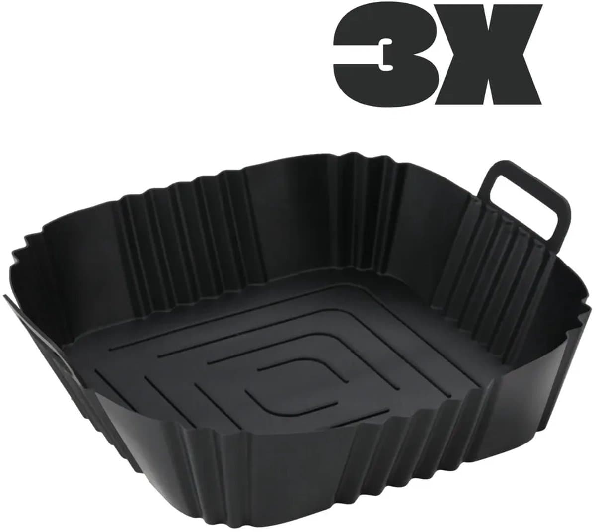 Siliconen bakvorm voor airfryer, 3-delige set (zwart) | Herbruikbare bakvorm voor airfryer | Accessoireset voor gezond koken — afbeelding 1