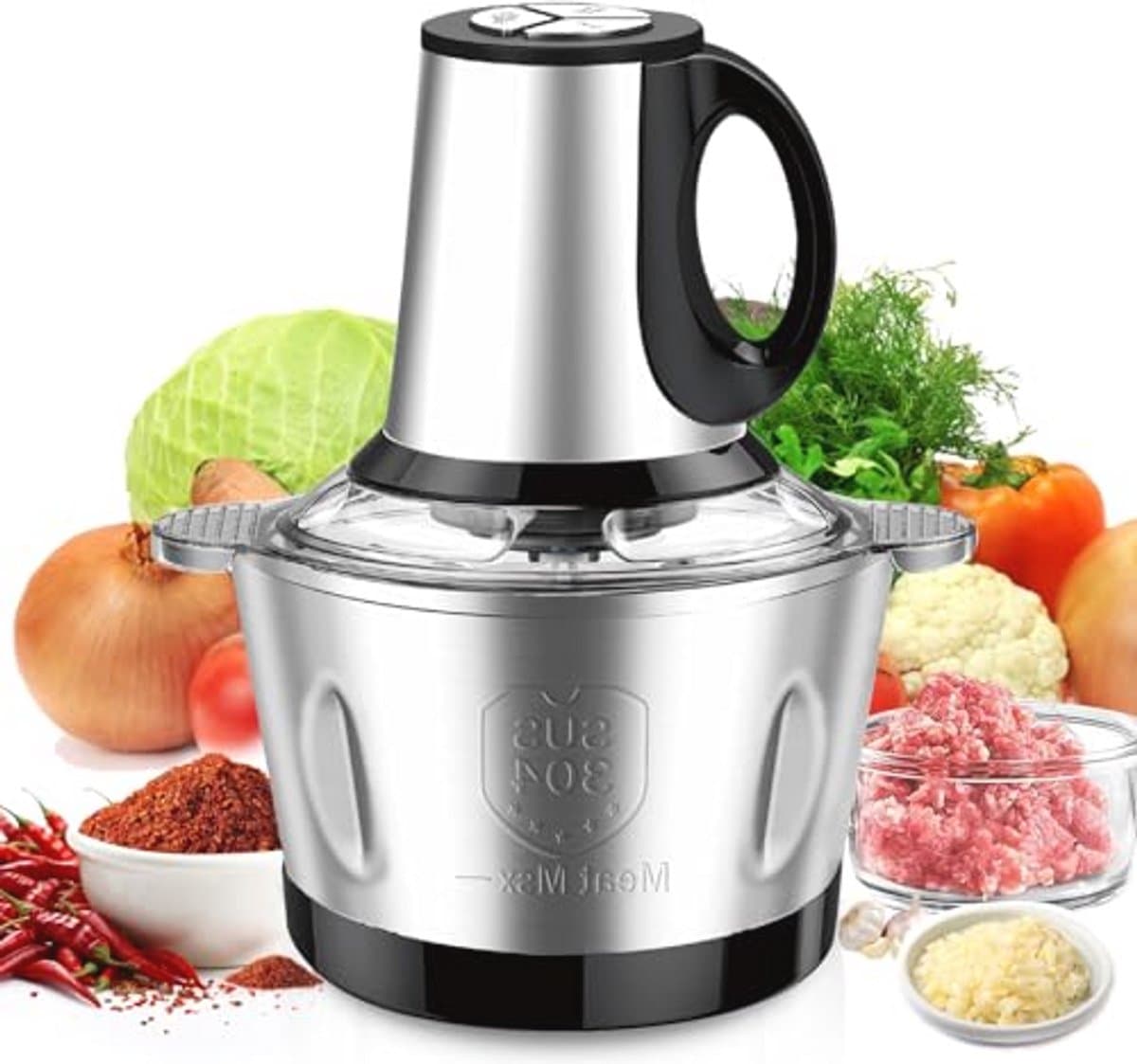 600 W Mini Food Chopper met 2 L RVS Kom - Drie Snelheden voor Keuken, Babyvoeding en Dierenvoeding — afbeelding 1